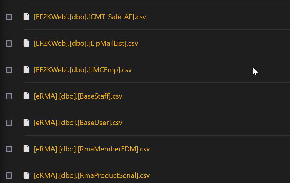 Samples of stolen data