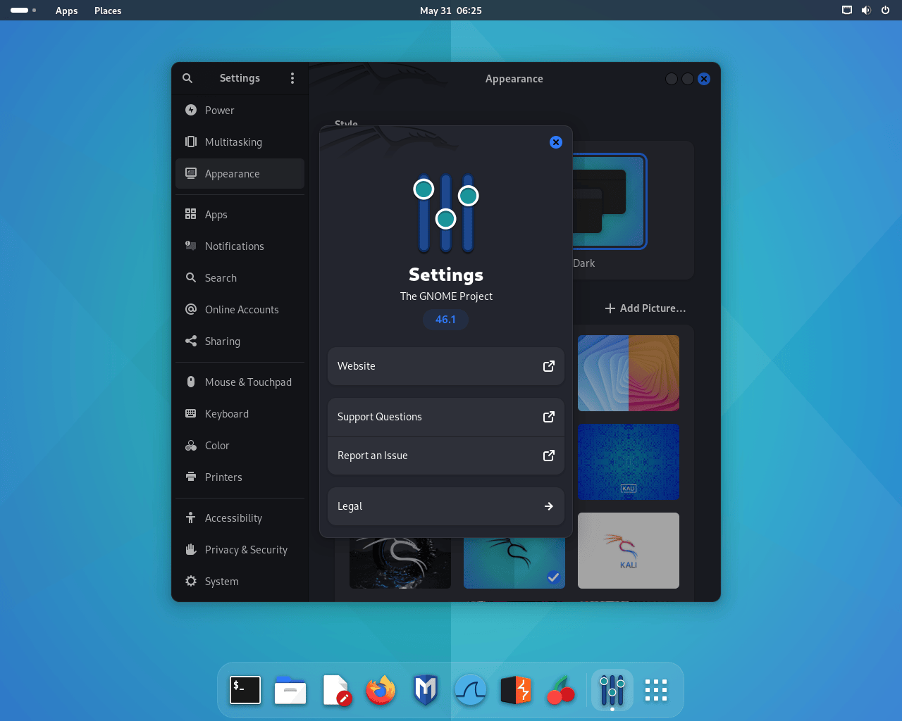 Gnome 46 in Kali Linux