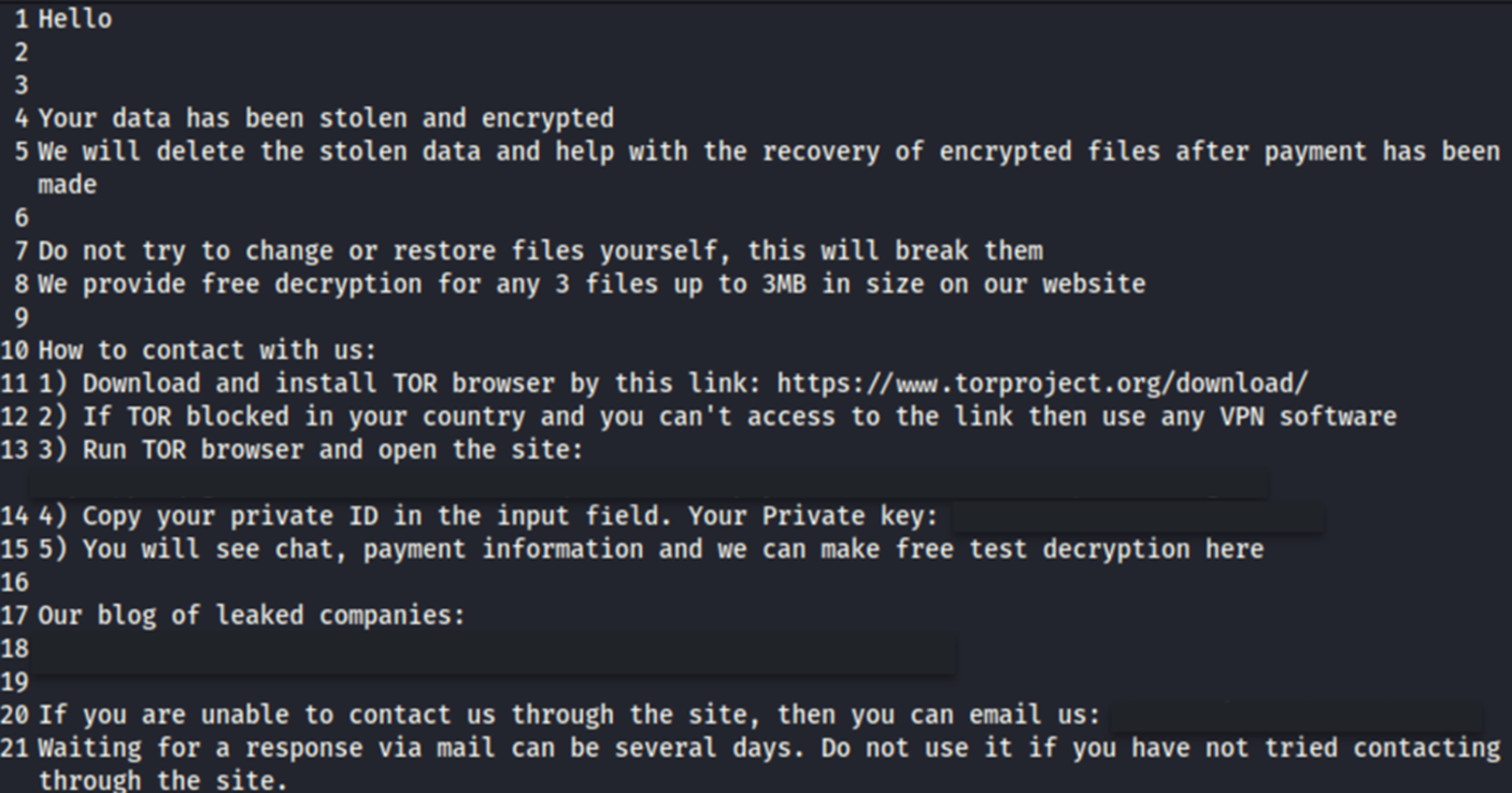 Ransom note dropped by the Linux variant