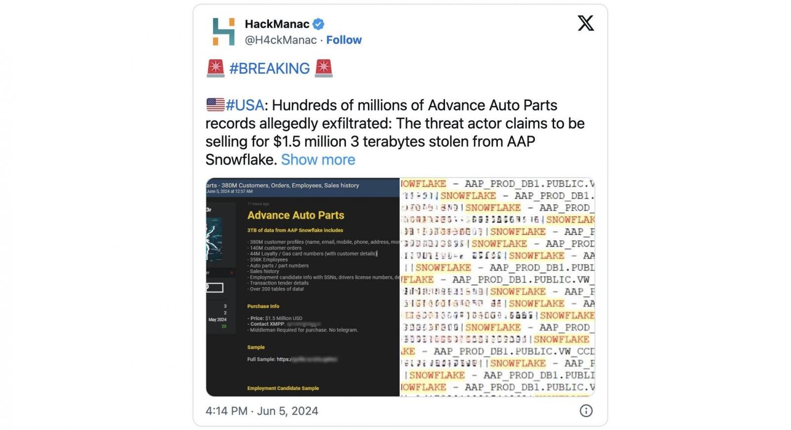 HackManac Advance Auto Parts tweet