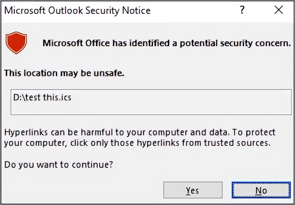 Microsoft Outlook ICS security alert