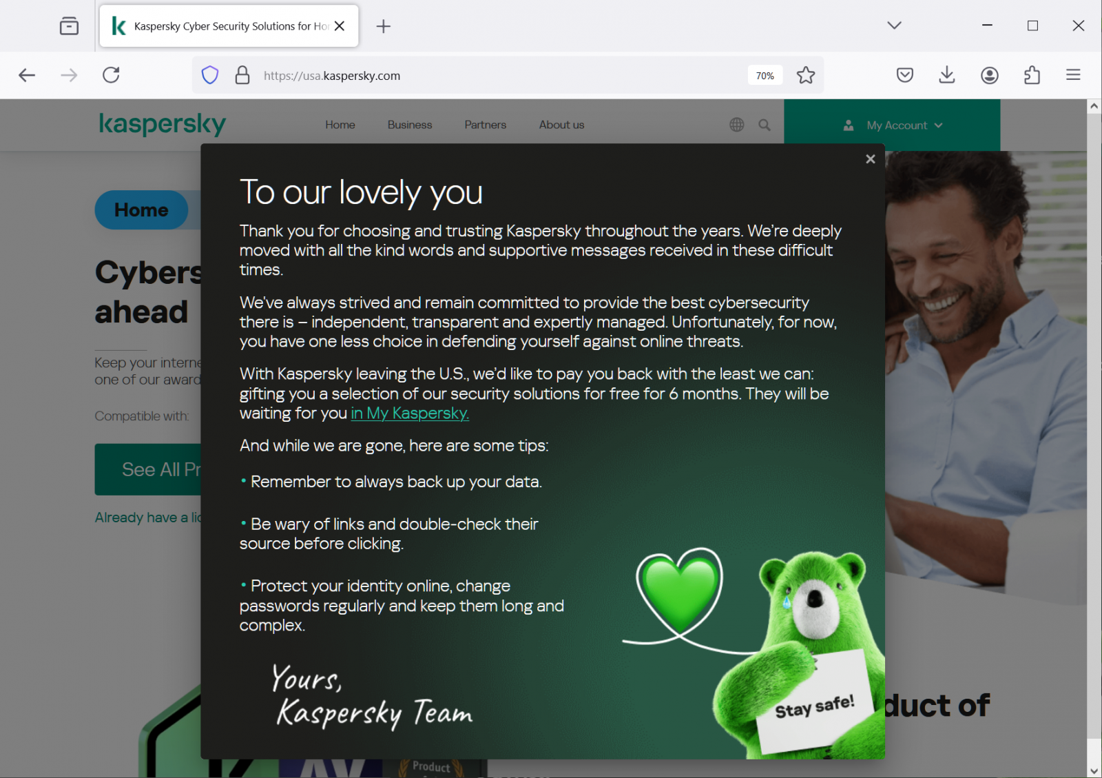 Six months of free security is Kaspersky's parting gift to U.S. users