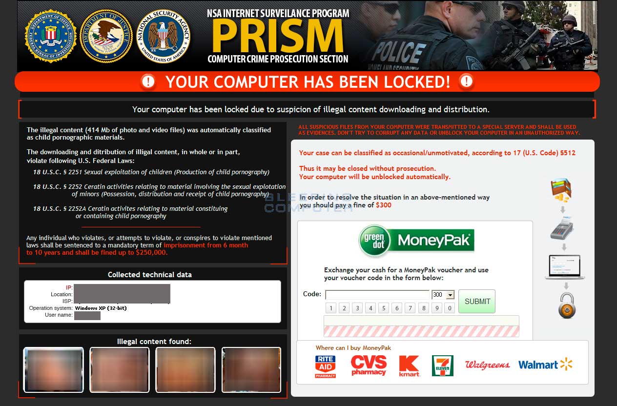 Example of the Reventon trojan impersonating the US NSA