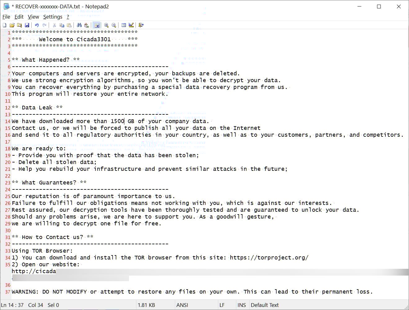 Cicada3301 ransom note