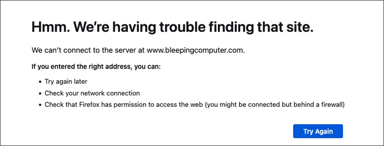 Error connecting to BleepingComputer