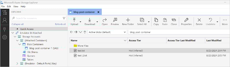 The Azure Storage Explorer interface