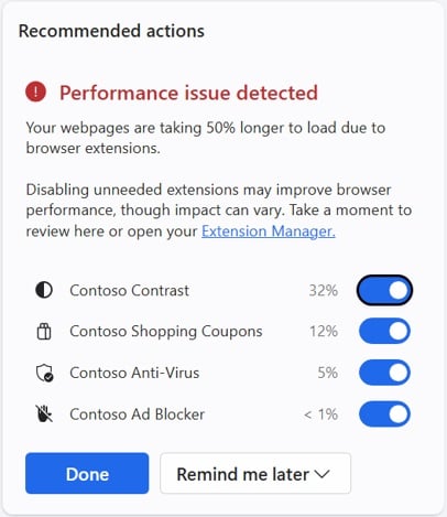 Microsoft Edge extension performance detector