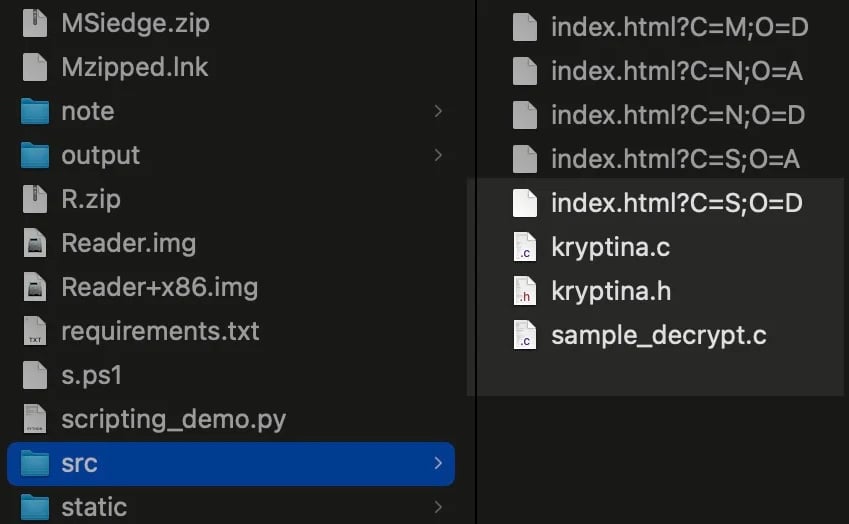 Kryptina source code on the exposed server