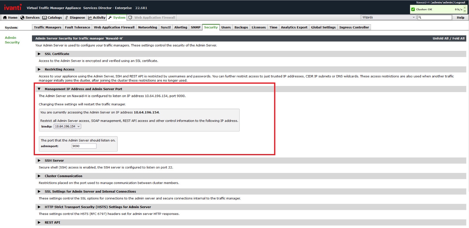 Limiting admin access to management interface