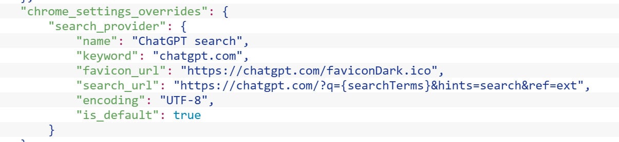 Overridden search settings by ChatGPT Search extension