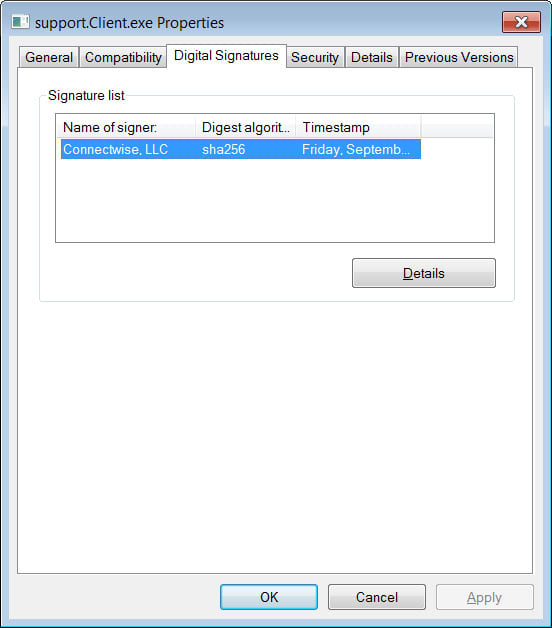Support agent signed by ConnectWise