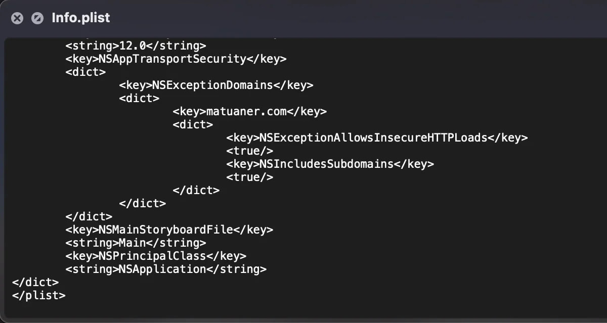 Modified Info.plist file