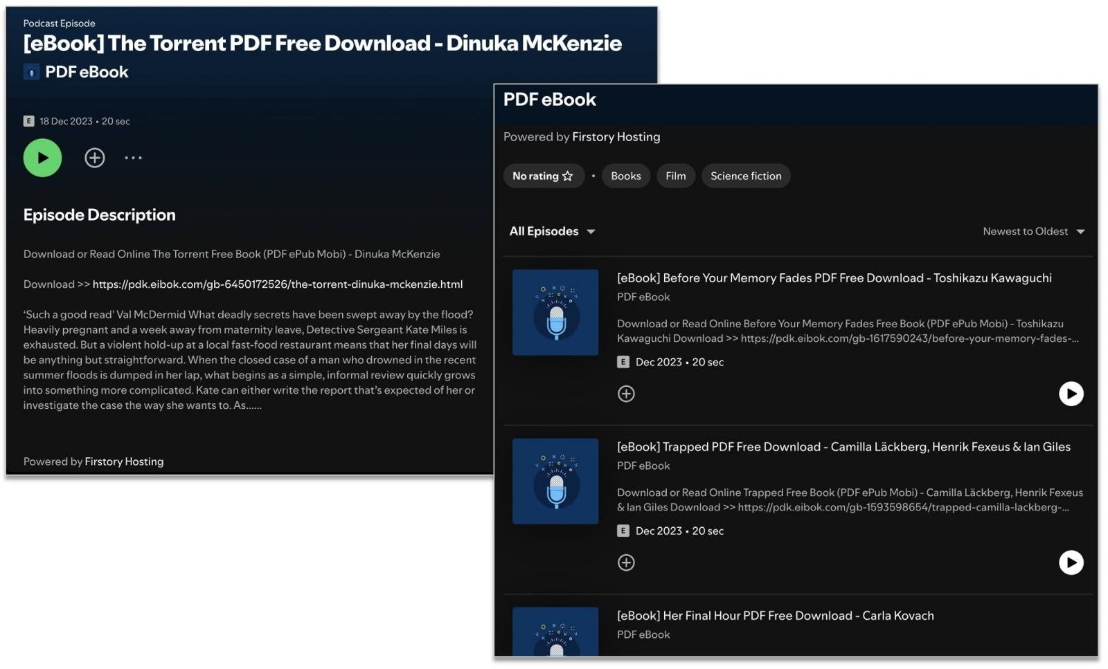 Spurious Spotify podcasts promoting ebooks and torrents