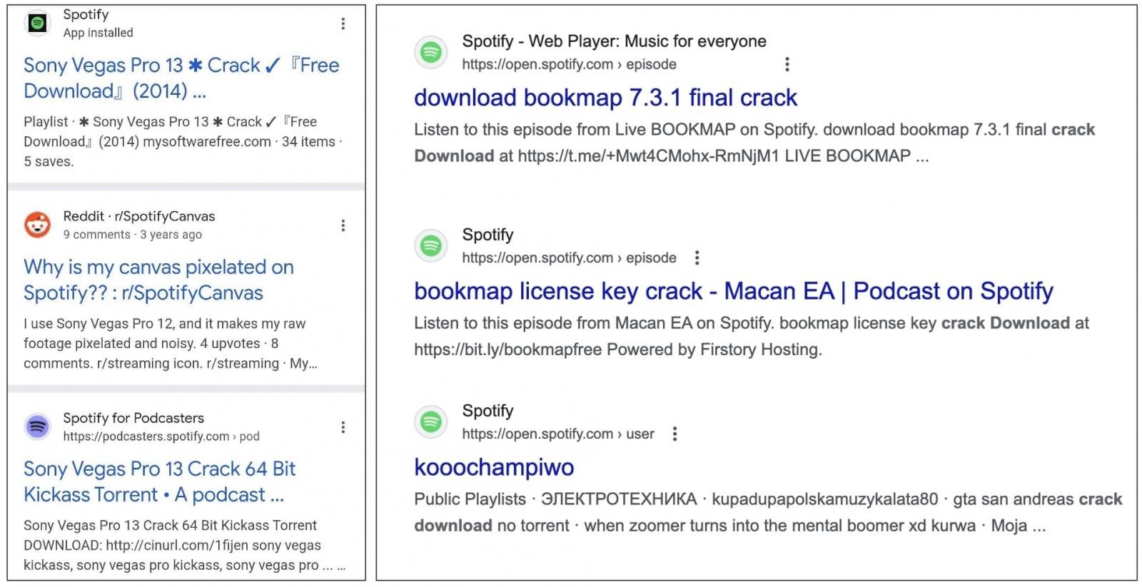 Spotify podcasts and playlists appear in search results