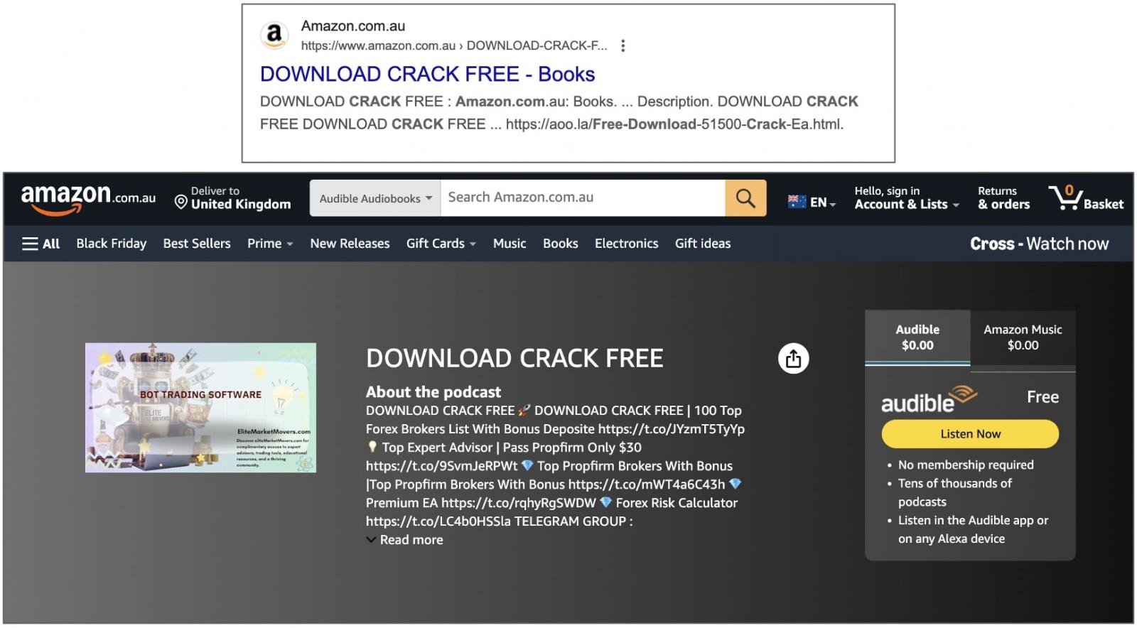 Amazon listing for bot trading software