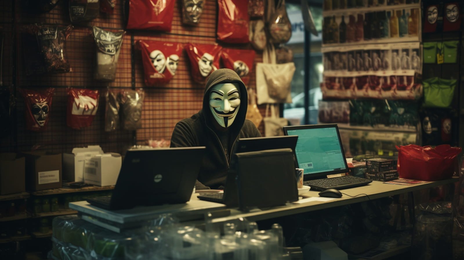 Hacker in a shop