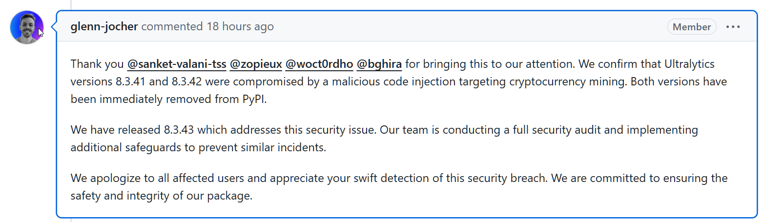 Comment by Glenn Jocher on GitHub