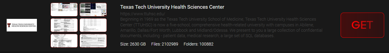 Texas Tech University Health Sciences Center​​​​​​​ entry on data leak site