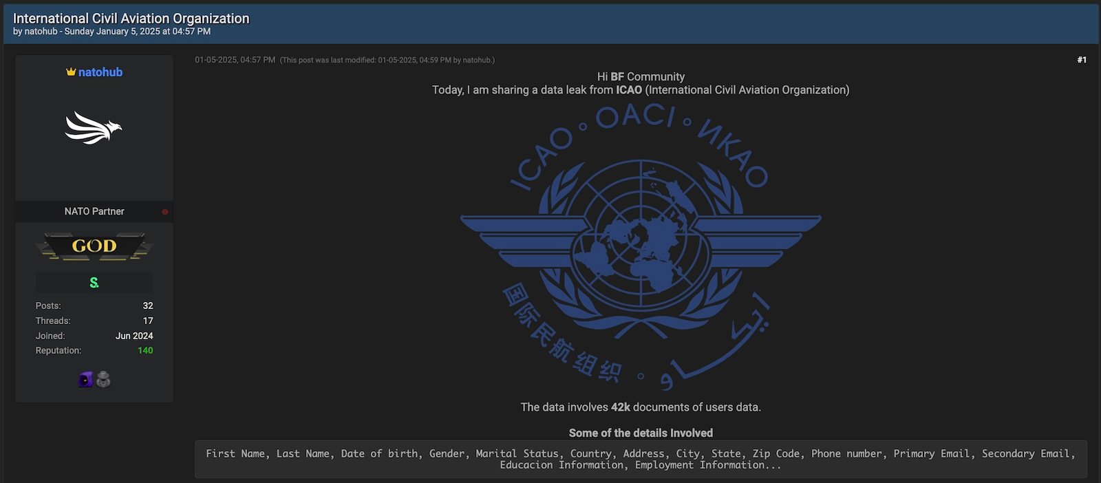 ICAO data leak