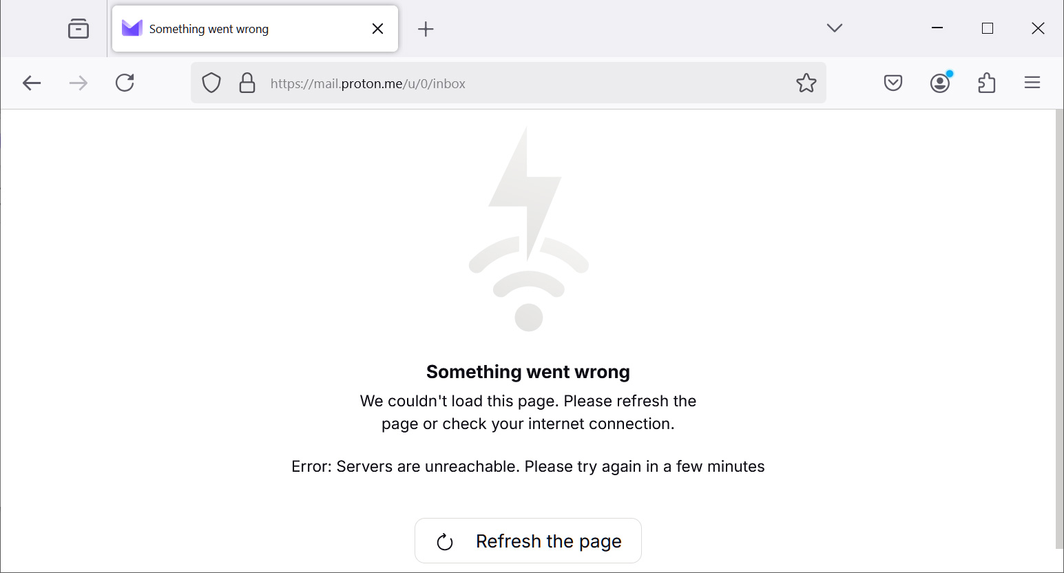 Proton Mail error message