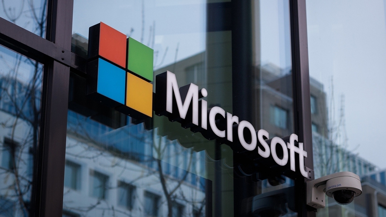 Microsoft logo signage on a building