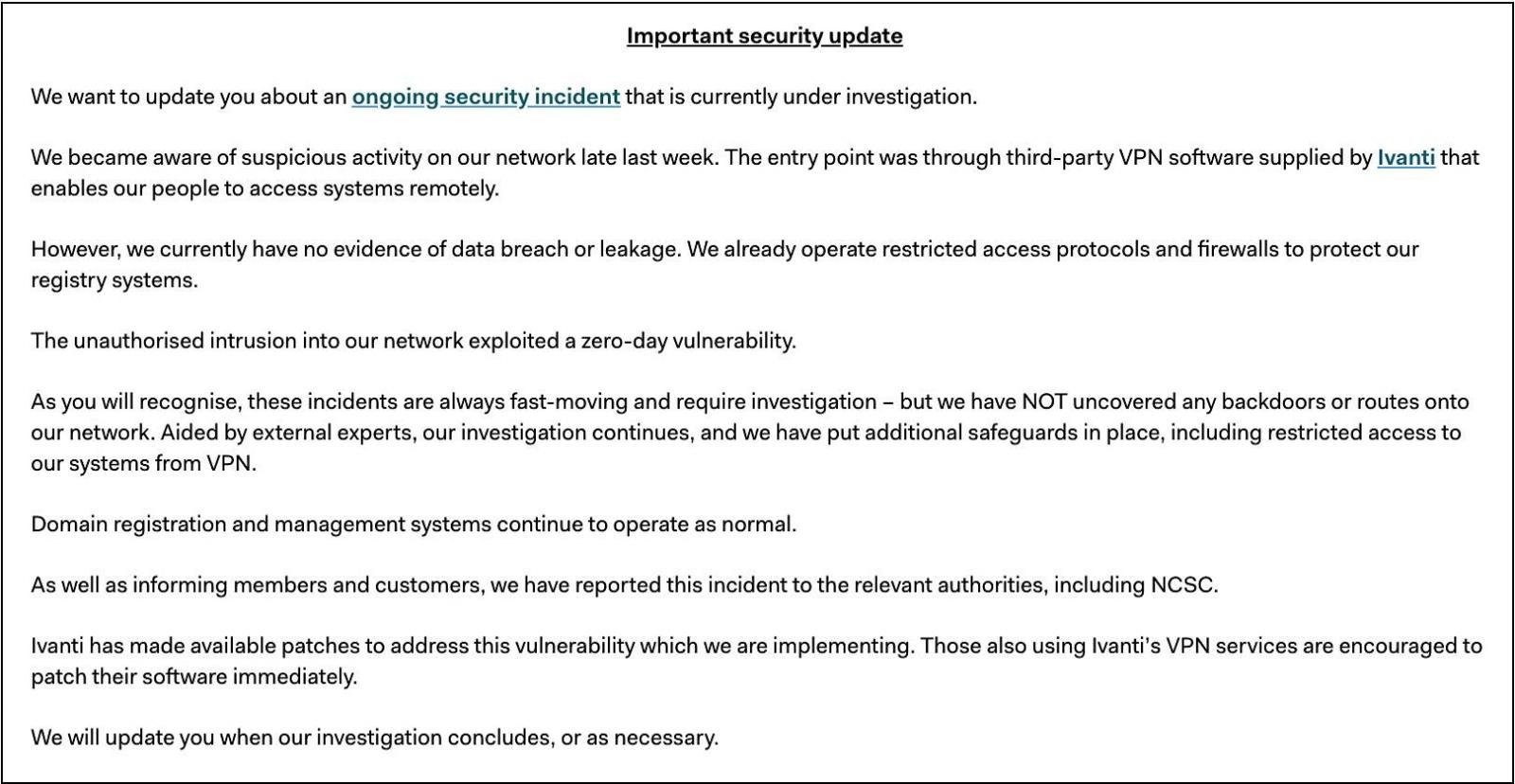 Nominet security update
