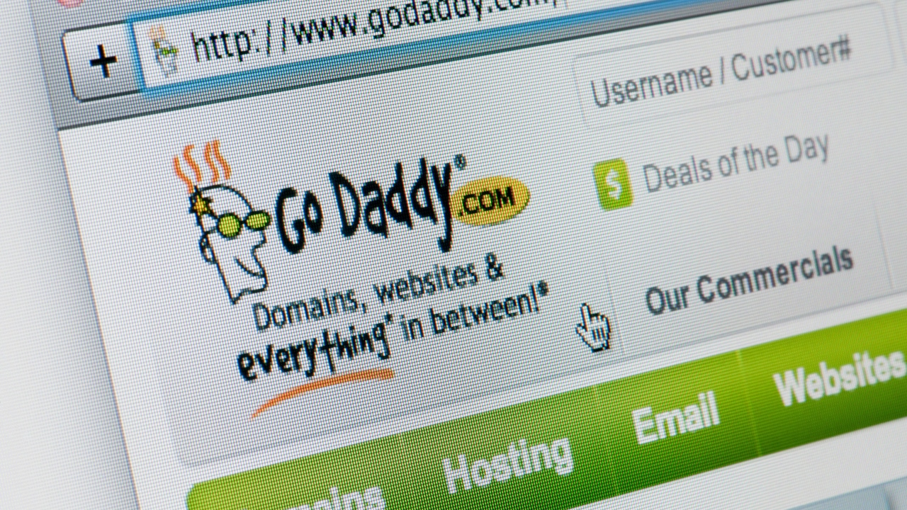 Closeup of the GoDaddy logo on its website Closeup of the GoDaddy logo on its website