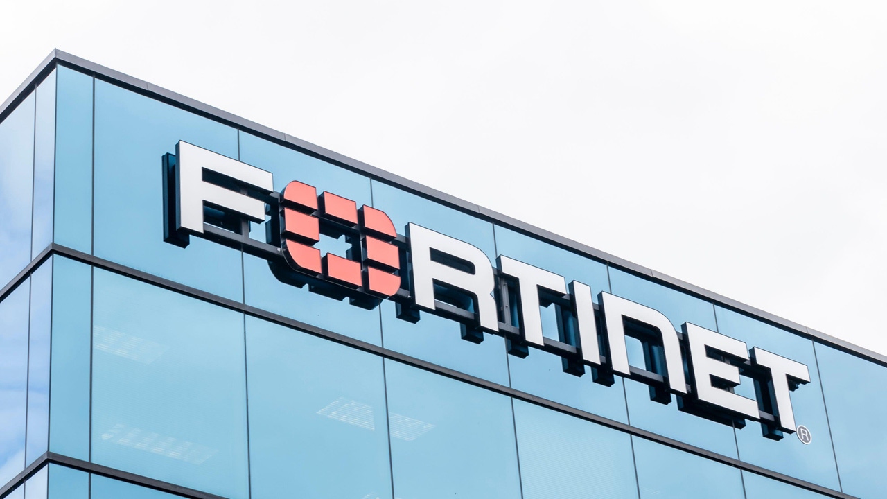 Fortinet's logo on the face of an office building Fortinet's logo on the face of an office building