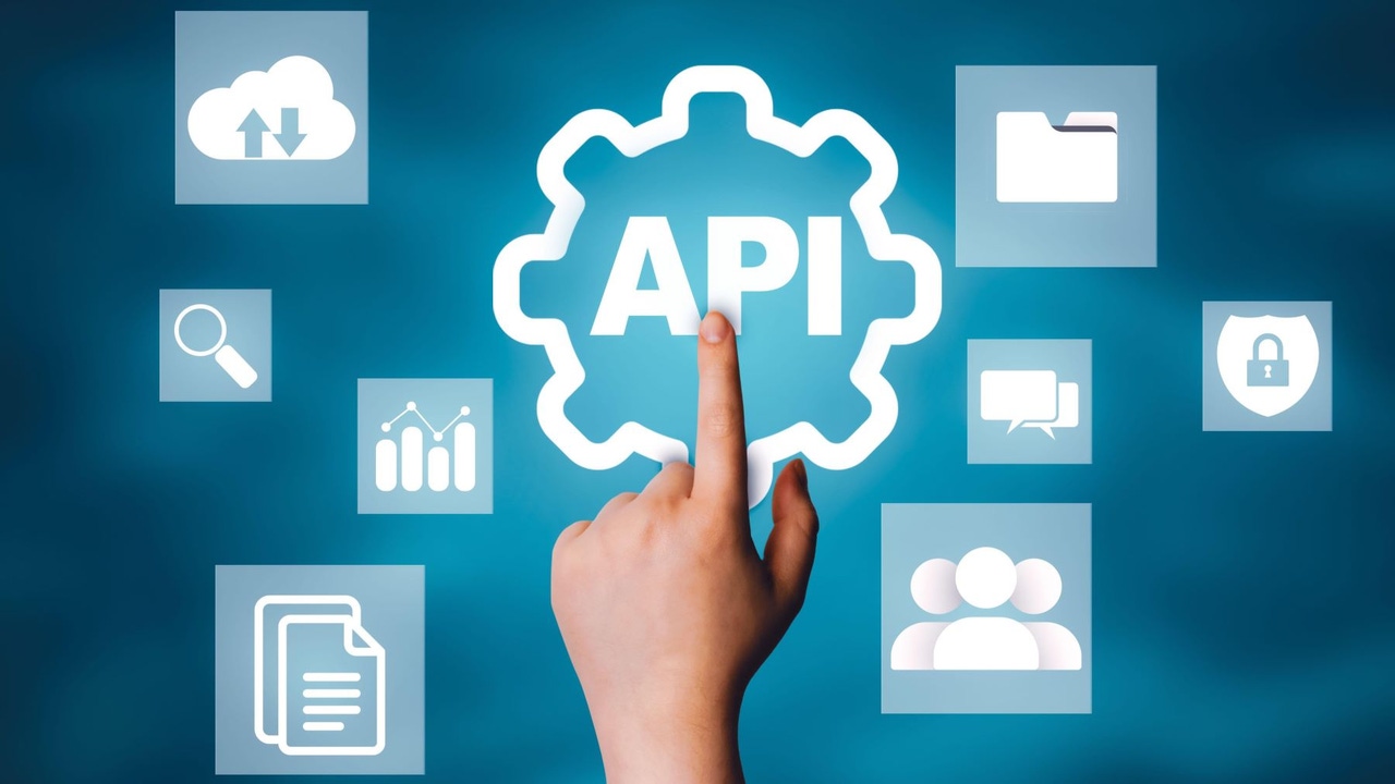 A cloud with a finger pointing to the word API