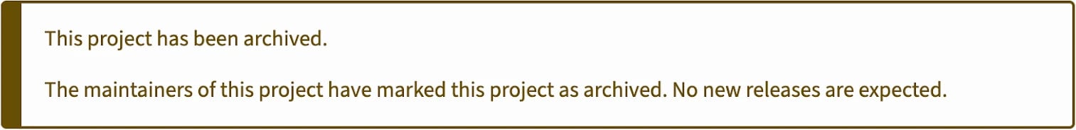 Warning banner about archived project