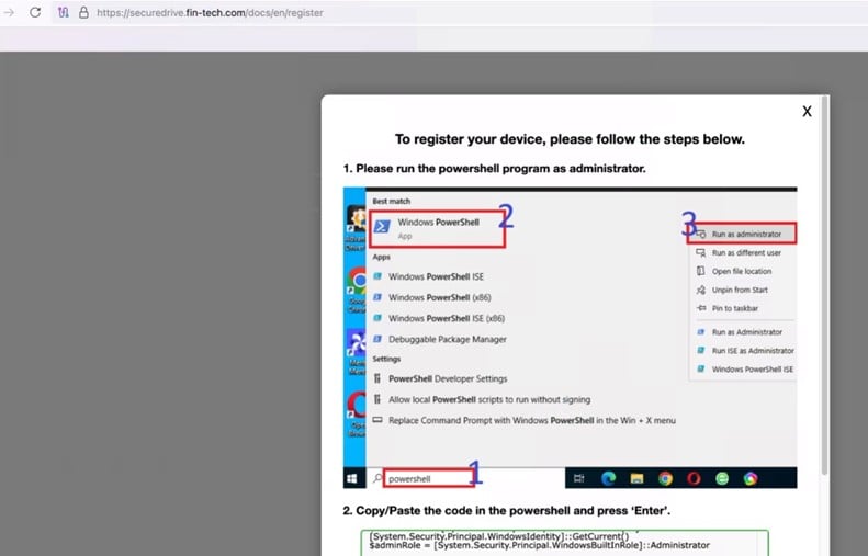 Instructions for performing the device registration