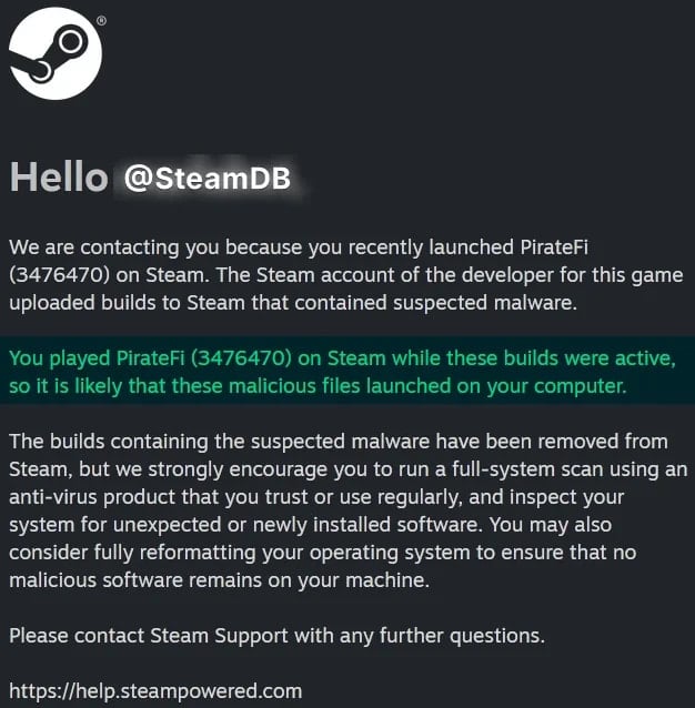 Steam's notification to users