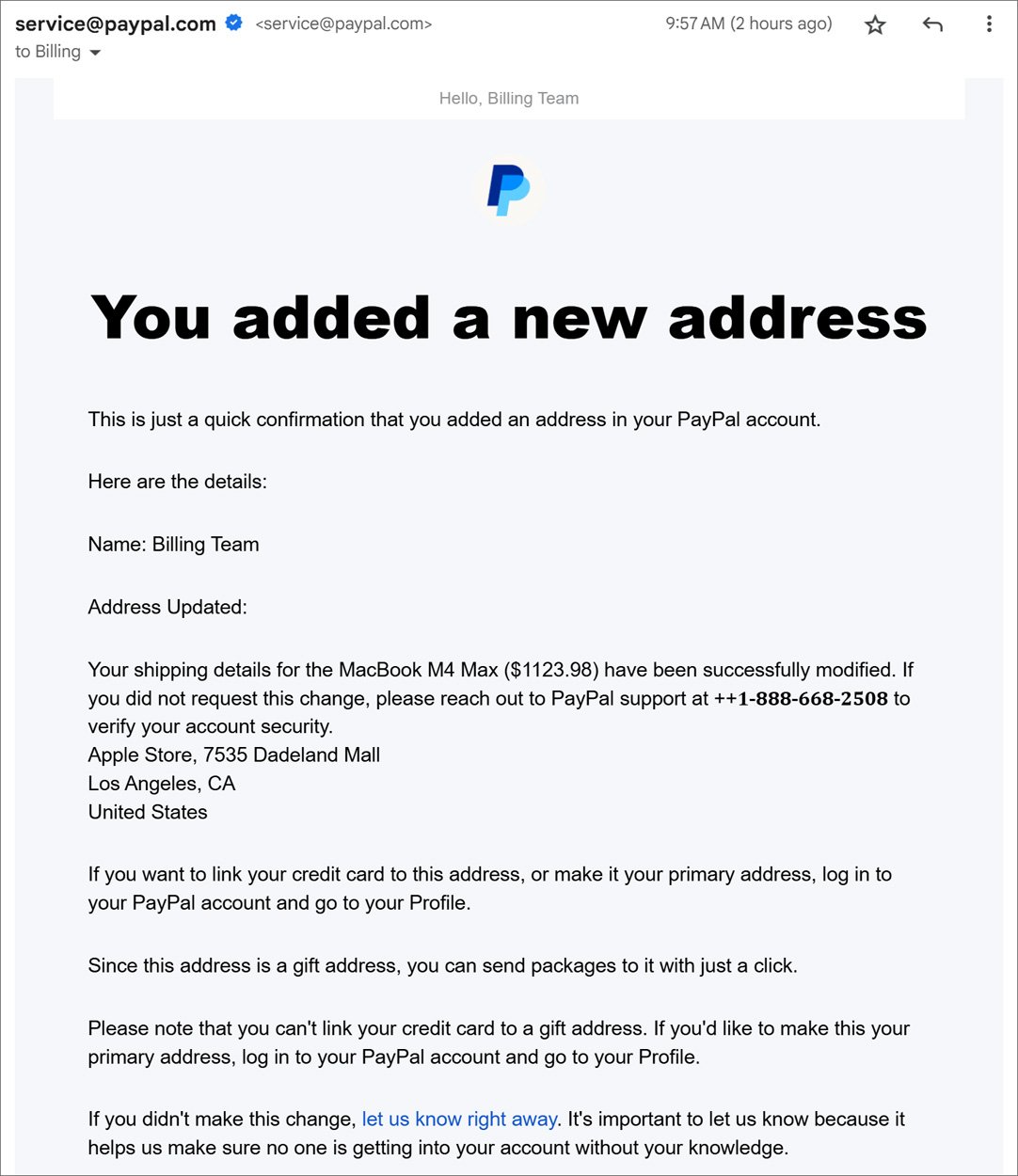 PayPal smishing text and landing page