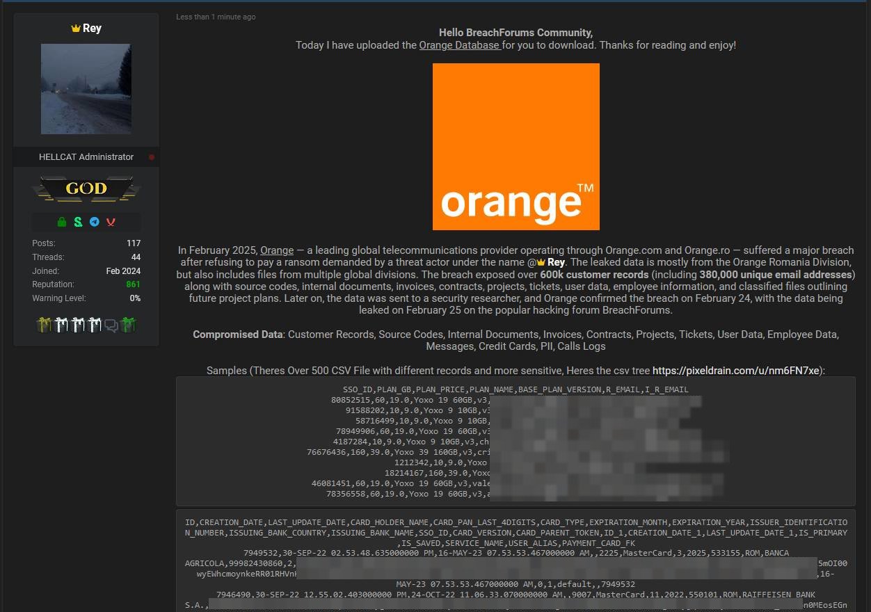 Orange data leaked on a hacker forum