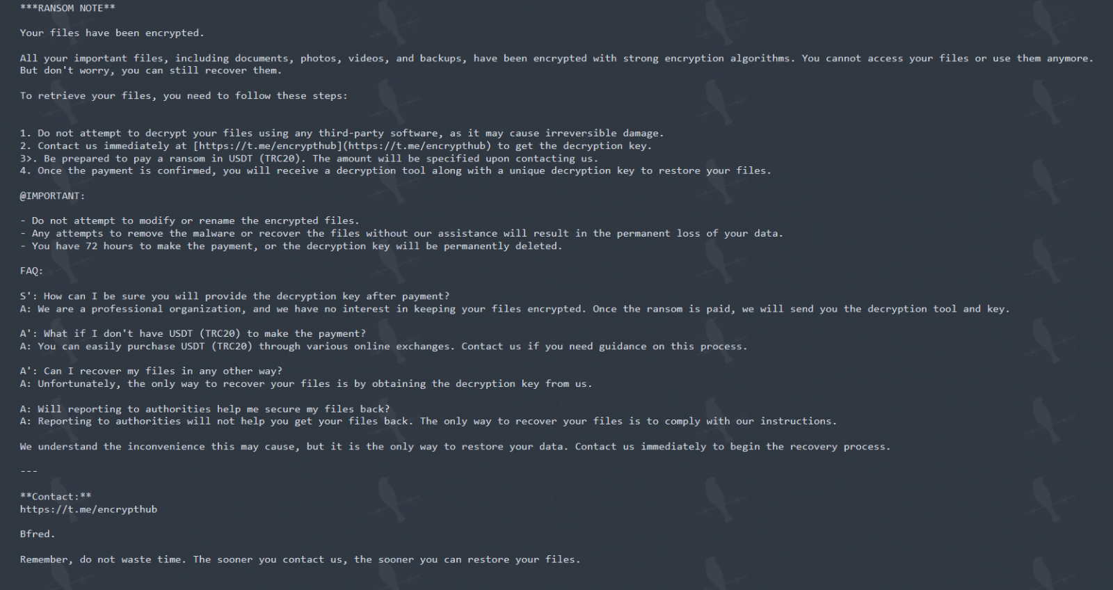 Larva-208's ransom note