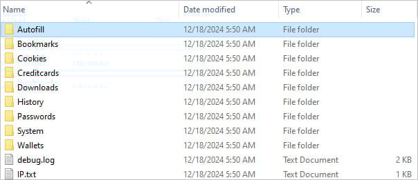 Data stolen from the victim and packed in an archive