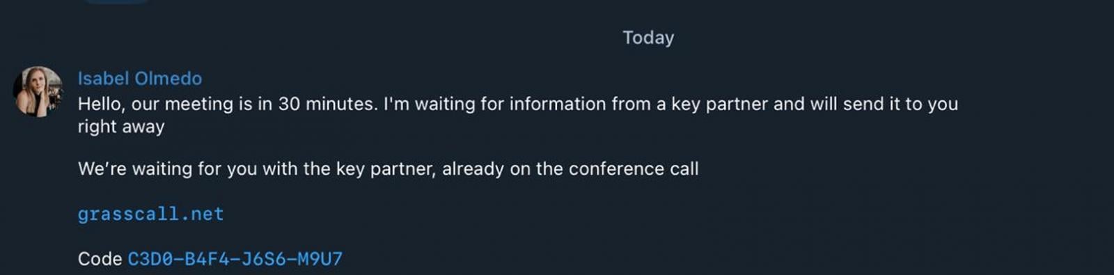 Telegram conversation with fake ChainSeeker Chief Marketing Officer
