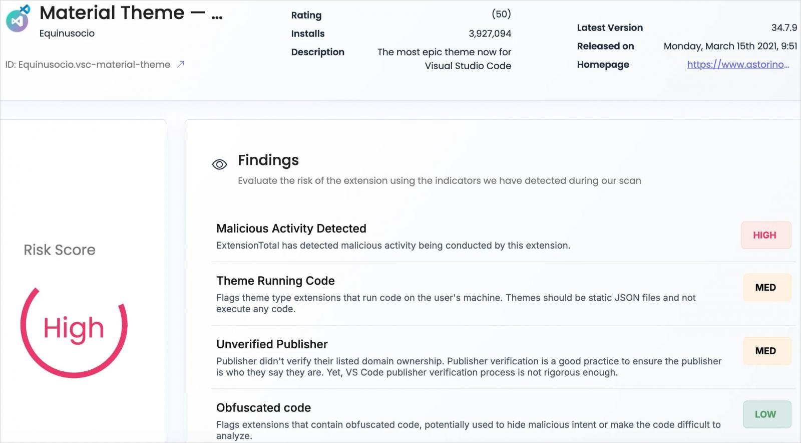 Scanner's risk score evaluation