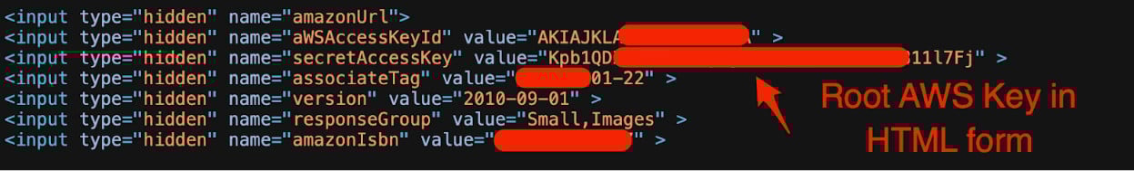 AWS root key in HTML form