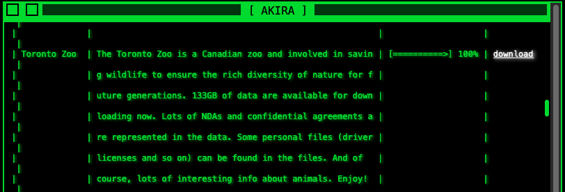 TorontoZoo entry on Akira's leak site