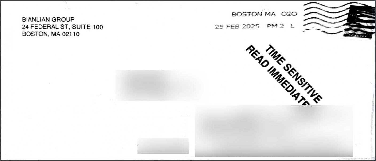 Envelope for fake BianLian ransom  note