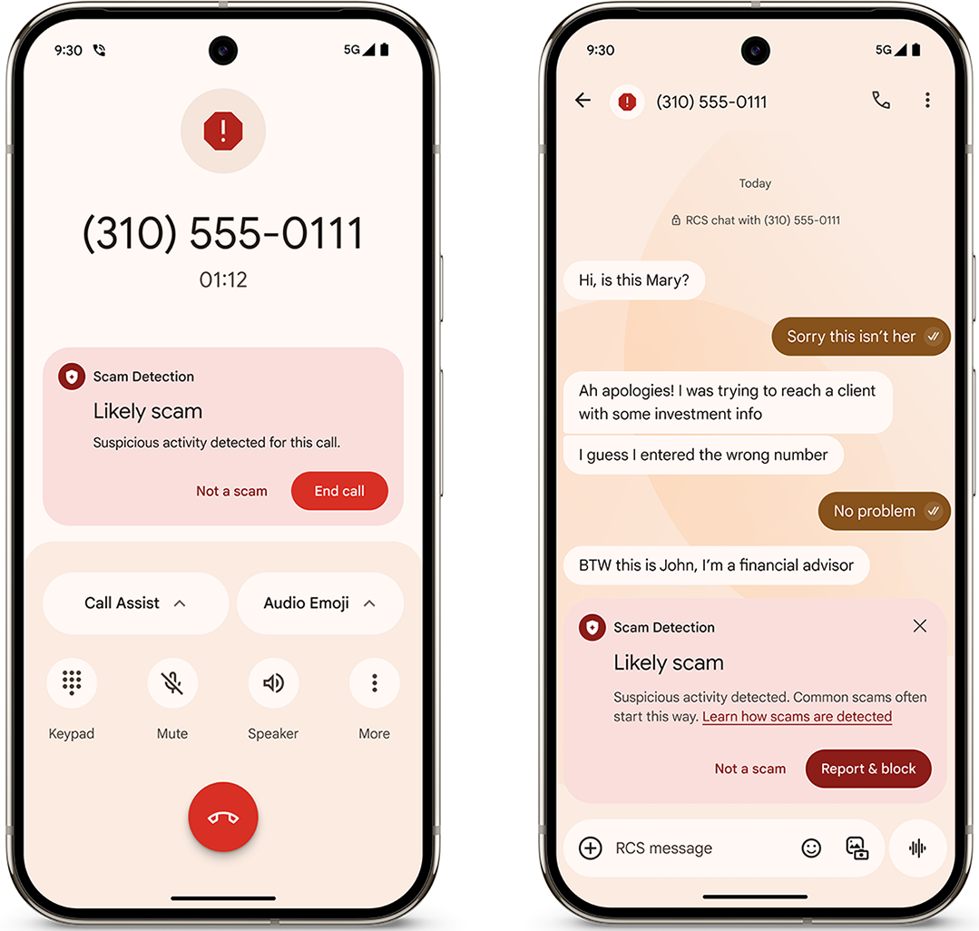 The new Scam Detection features in action