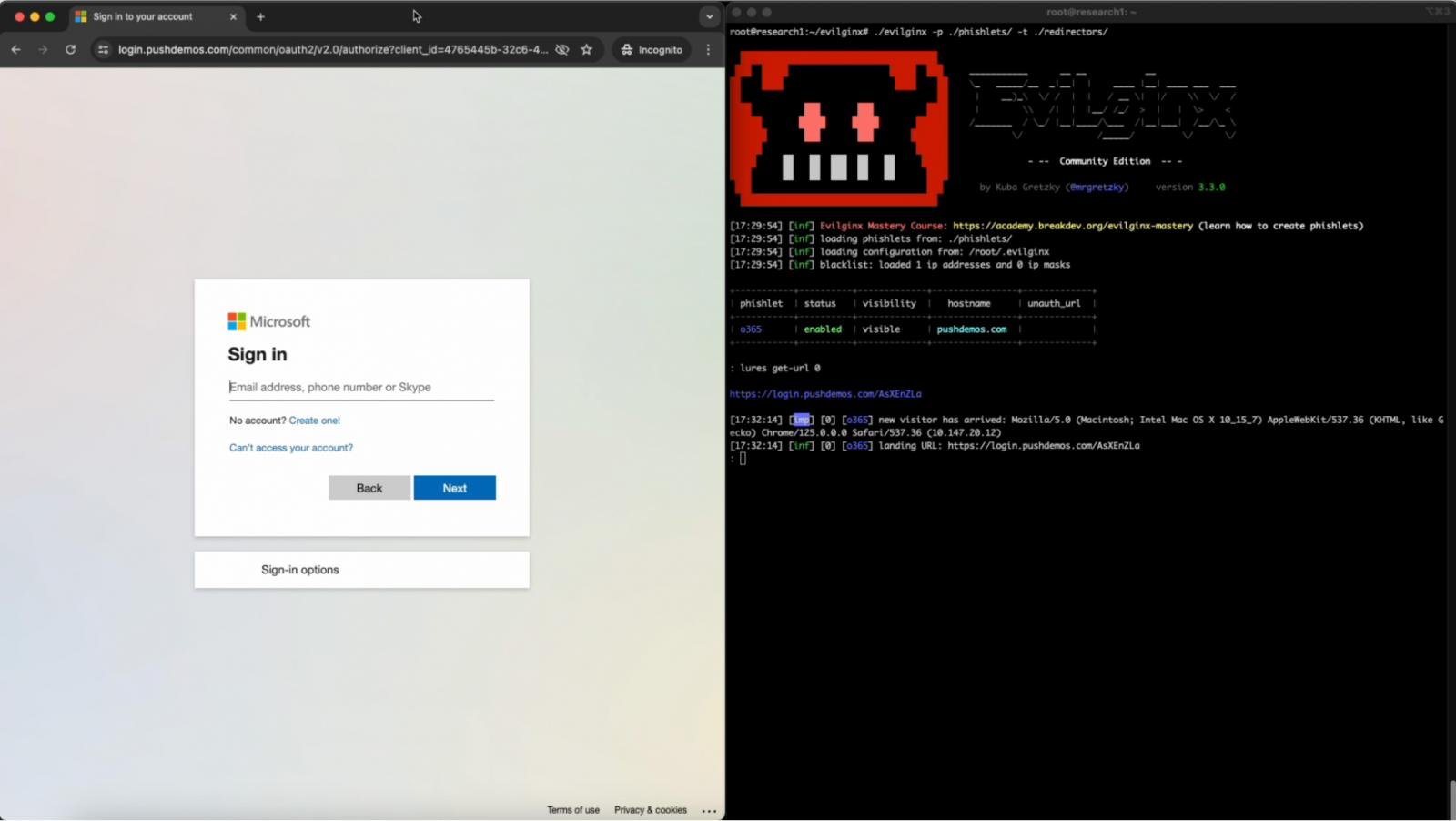 Evilginx being used to take over an M365 account