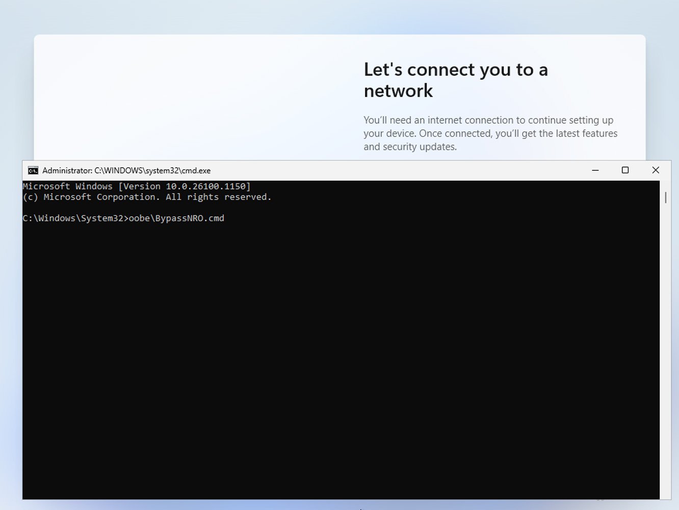 Running the BypassNRO.cmd script