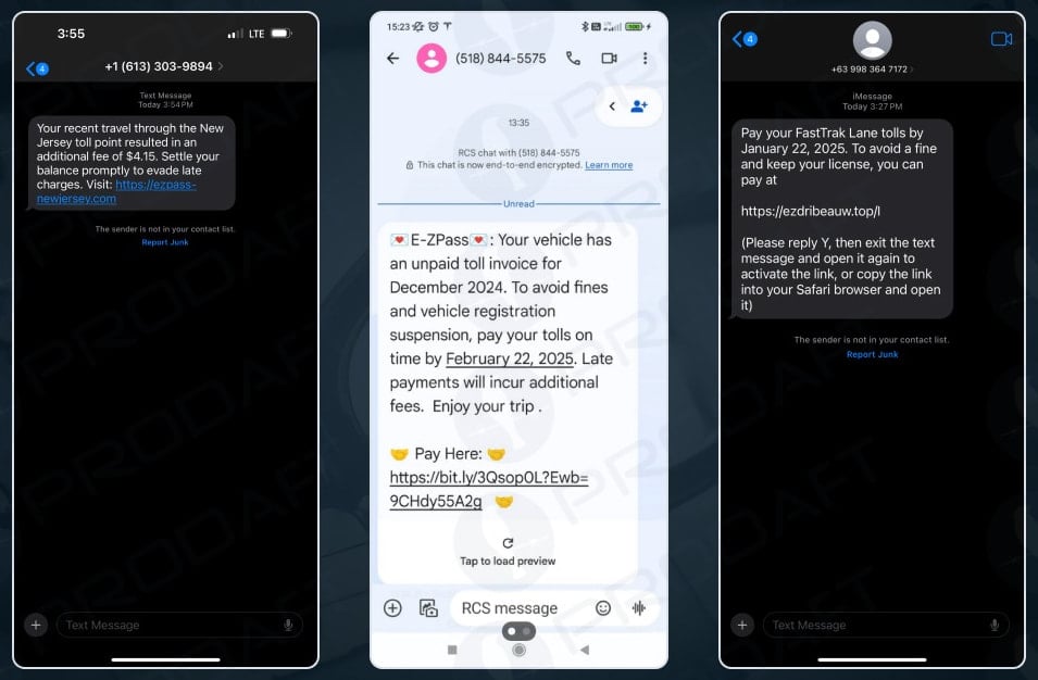 Sample of the 'smishing' messages sent through Lucid