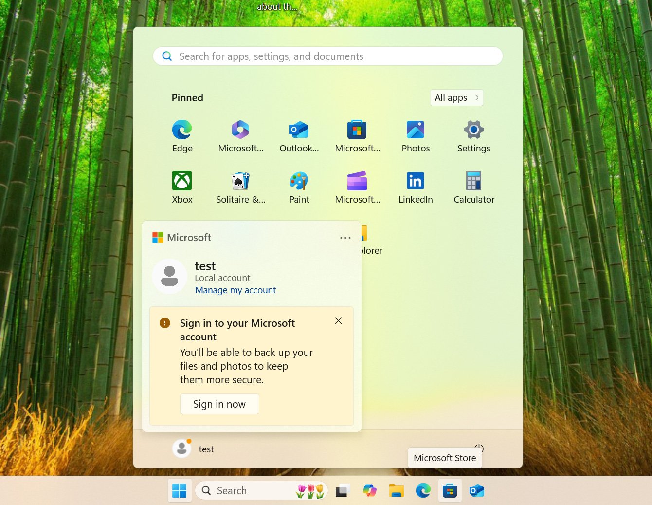 Windows 11 configured to use a local account